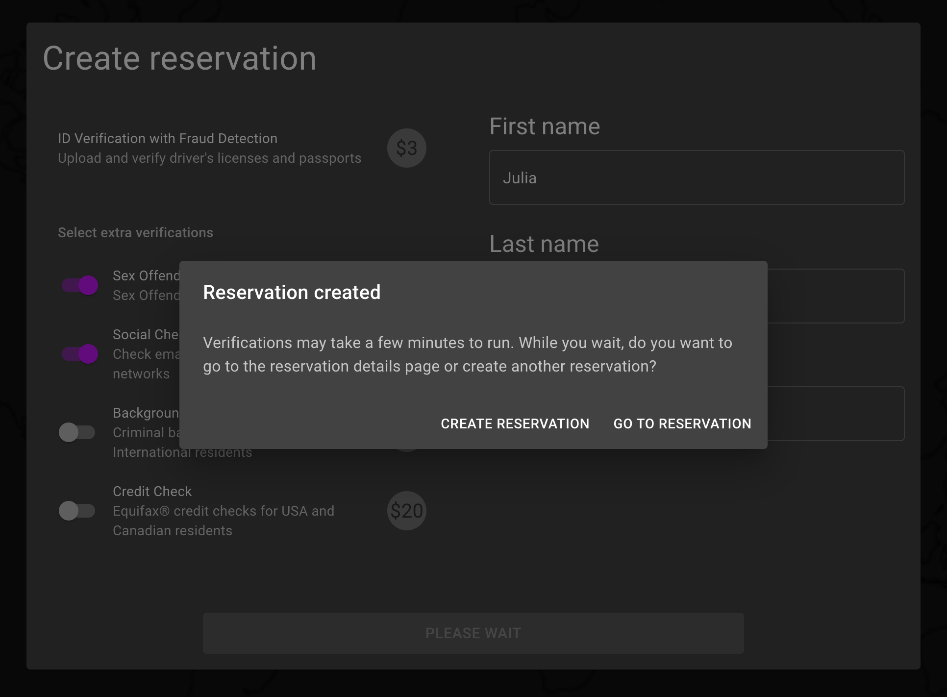 starter reservation created